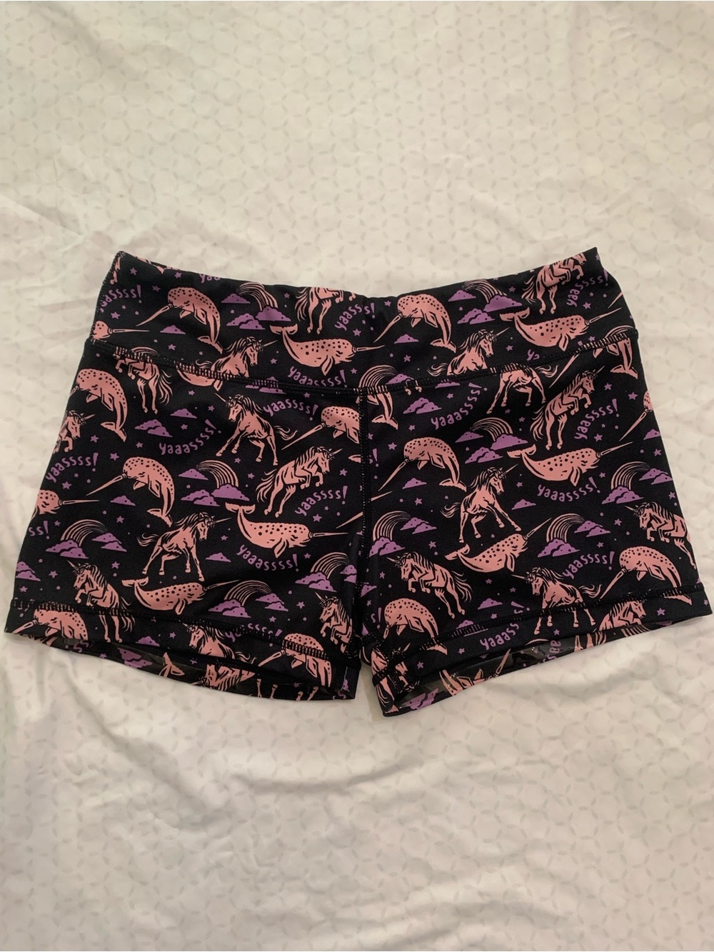 Black Unicorn Print Women’s Stretch Shorts